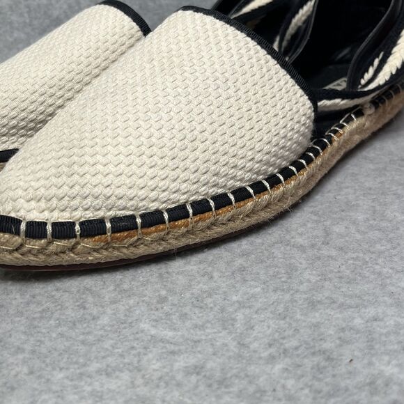 Zara Trafaluc Espadrille Flats Womens EU 40 Black White Lace Up Canvas Coastal - Picture 12 of 14